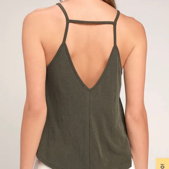 Lulus Tops - Lulus Olive Green Ribbed Square Neck Open Back Tank Top